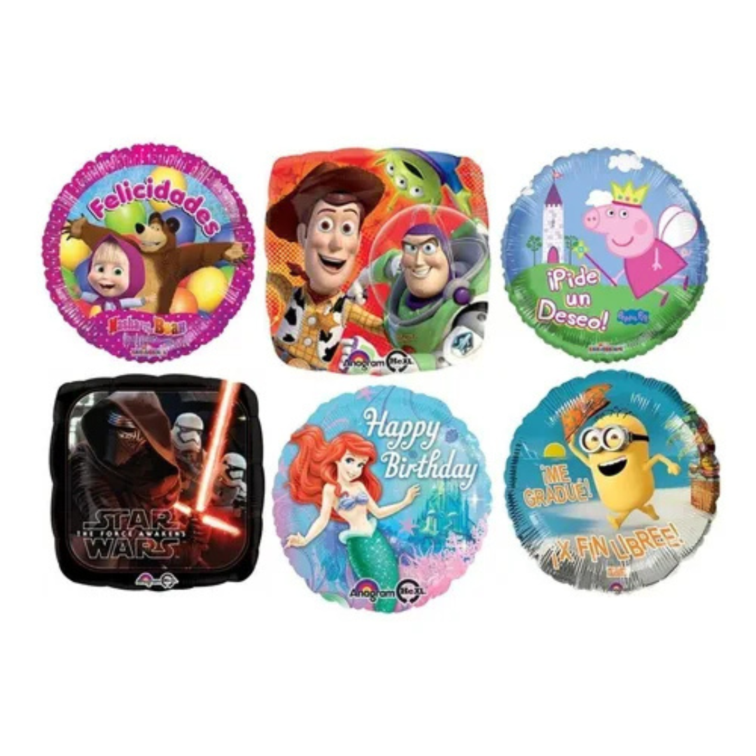 Globos Mylar Personajes (12 Unidades)